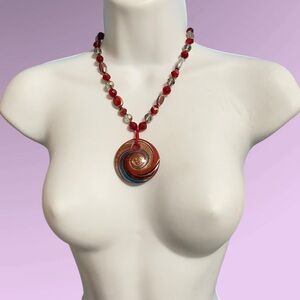 Artisan Art Glass Red Pendant Beaded Necklace